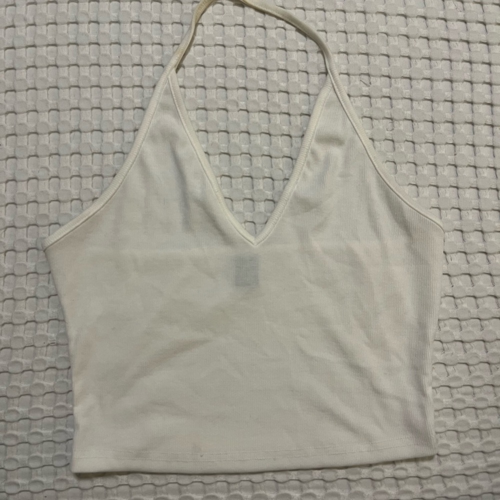 SHEIN White Halter Neck Crop Top